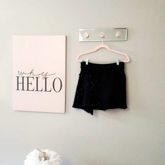 NWT Zara black textured sequin & semi-sheer frayed mini skirt, M - Picture 8 of 13